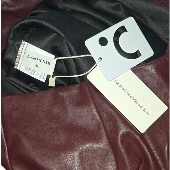 Commense Faux Leather Ruched High Waist Midi Skirt – Brown/Burgundy – Size XL - Picture 4 of 4